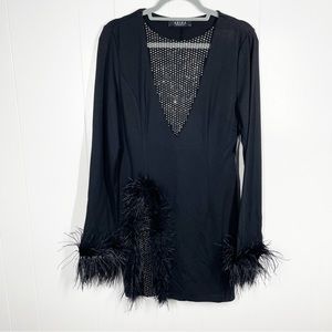 AKIRA Black Mini Dress with Feather Trim